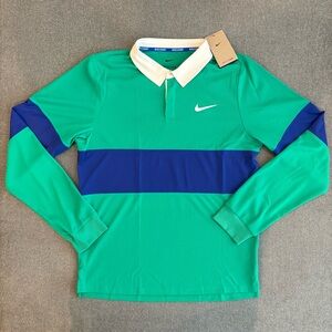 Nike Court Advantage Slam Green Blue‎ Long Sleeve Polo IB8141-324 Men's Medium
